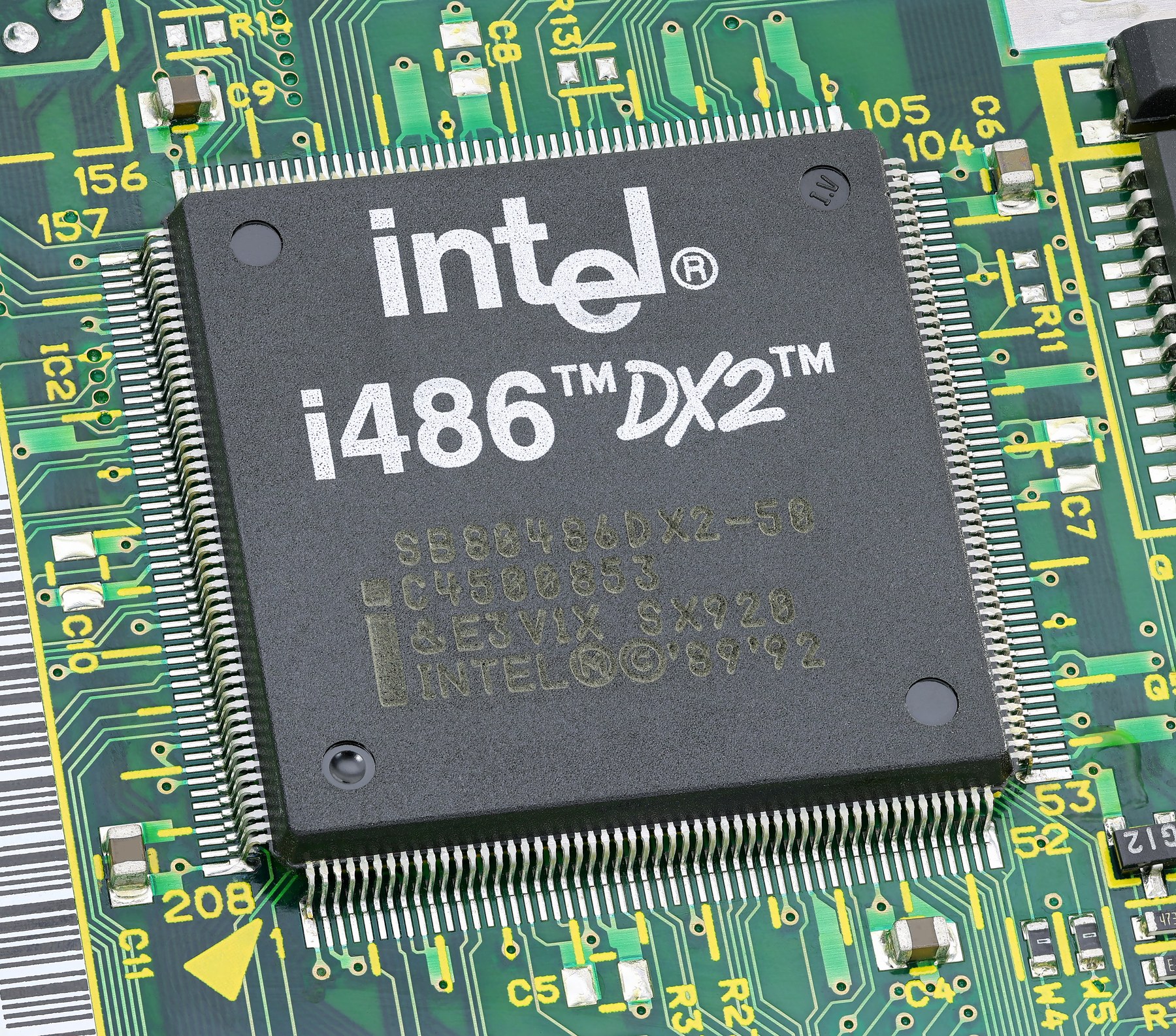 Figure 1 — An Intel i486 DX2. Doom was written for machines of this generation, and the reason it became the standard test is that a 1993 desktop's workload is now roughly what a few-dollar microcontroller ca…